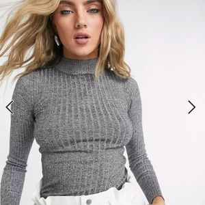 Bershka Ribbed Funnel Neck Sweater - Grey - L (fits like M)